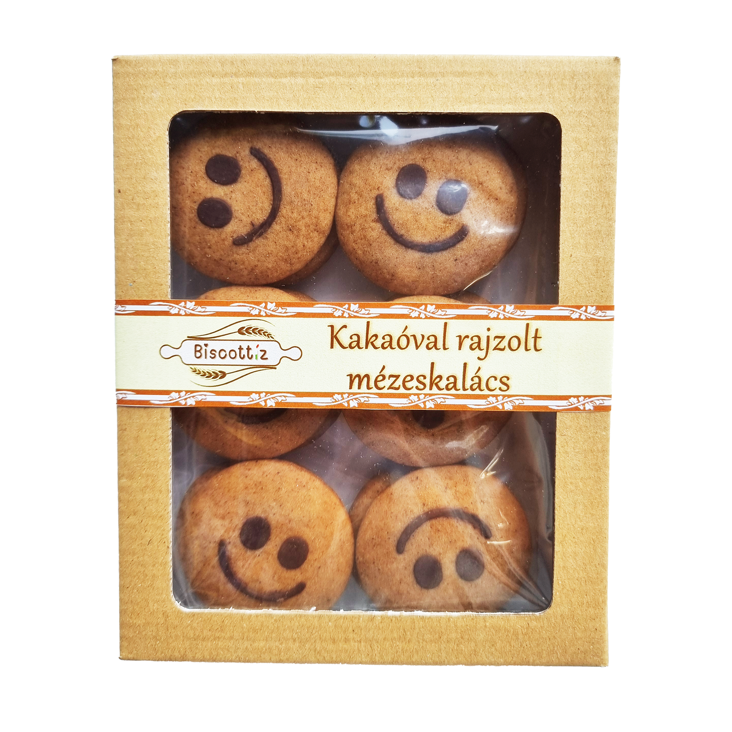 Kakaóval rajzolt Csudaíz puha mézeskalács desszert smiley (12 db)